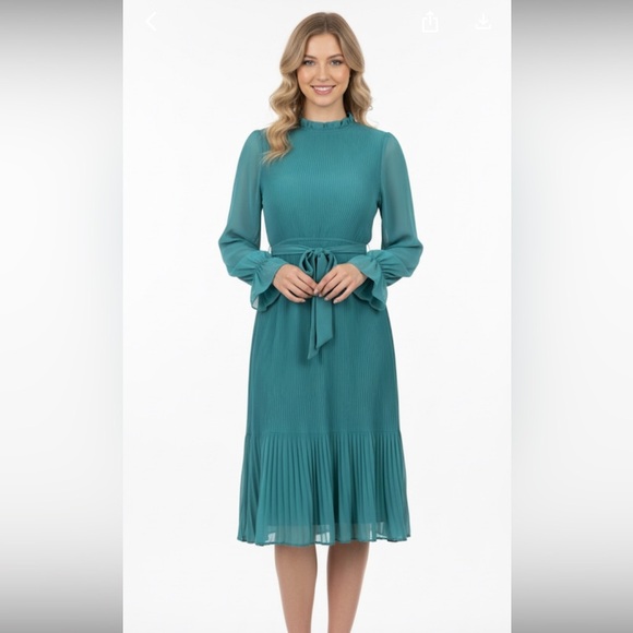 Turquoise pleated dress boho size medium - Picture 1 of 10